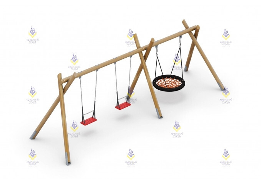 Качели на круглых столбах «Гнездо и 2 подвеса»