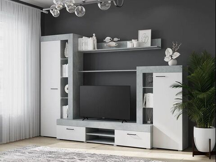 Стенка для гостиной Дельта белый / бетон