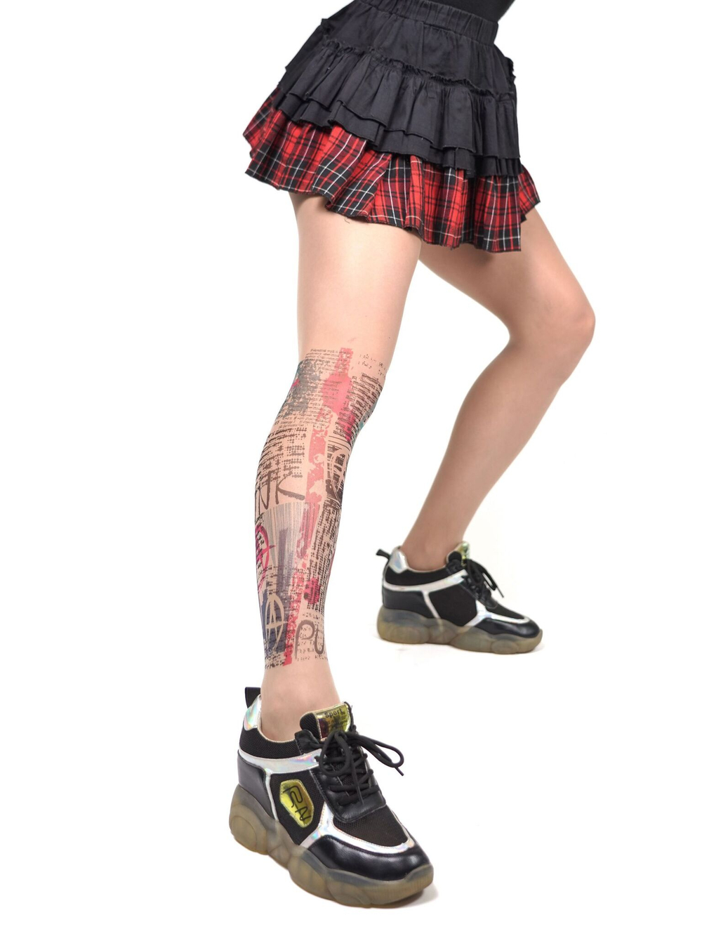 Колготки с имитацией тату в панк-стиле (Размер: S-M-L) (Цвет: бежевый)