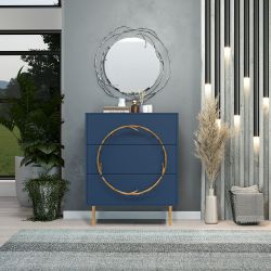 Комод Арт Колор matte Стайл Голд с 3 ящиками Королевский синий матовый