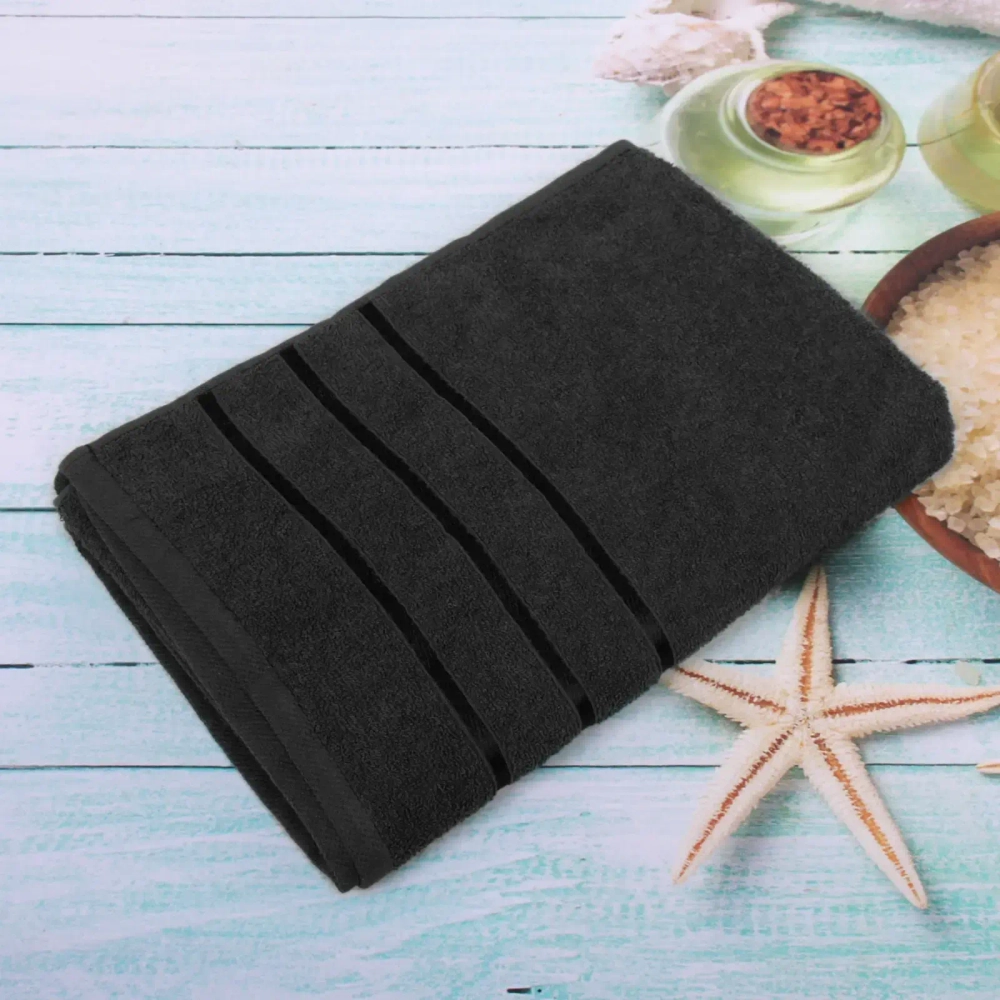 Полотенце махровое 70*140см «LUNA» цвет черный 10650 плотность 360гр/м2 с петелькой-подвесом