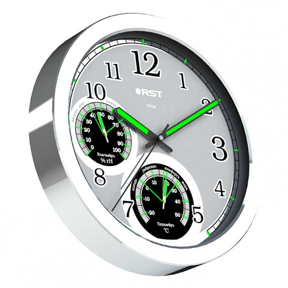 Светящиеся настенные метеочасы, RST77733 плавный ход, d-25 см., сталь