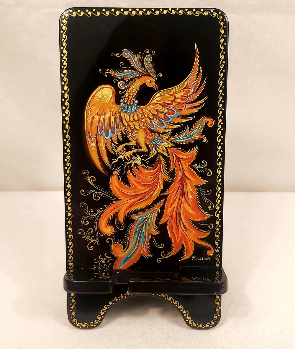Сувенирная подставка для телефона с росписью Палех "Жар-птица"