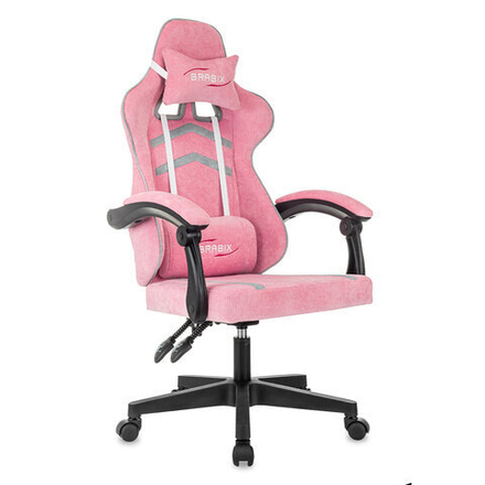Кресло компьютерное BRABIX "Shooter GM-123", 2 подушки, ткань, розовое/серое, 533213