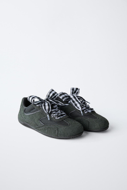 ZARA КРОССОВКИ СО ШНУРКАМИ В КЛЕТКУ ВИШИ, АНТРАЦИТОВО-СЕРЫЙ