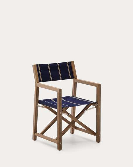 Уличный складной стул Vilara в сине-бежевую полоску из акации
