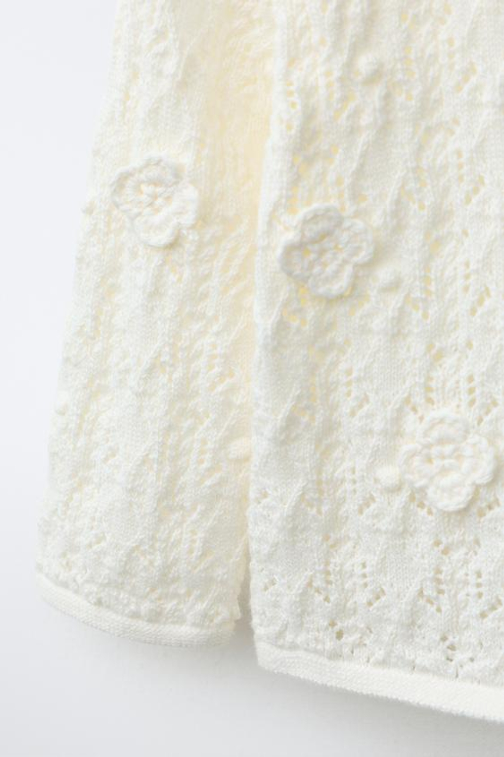 ZARA ВЯЗАНЫЙ КАРДИГАН С АЖУРНЫМ УЗОРОМ, ЭКРЮ