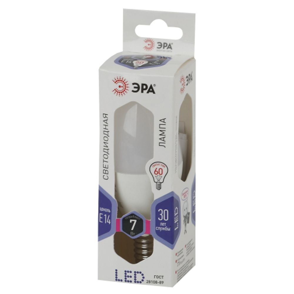 Лампа светодиодная ЭРА STD LED B35-7W-860-E14 7Вт свеча холодный дневной свет Е14 | Лампы cветодиодные Свеча (B/C)