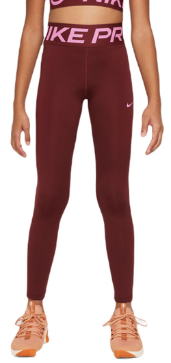Штаны для девочки теннисные Nike Girls Dri-Fit Pro Leggings - dark team red/playful pink