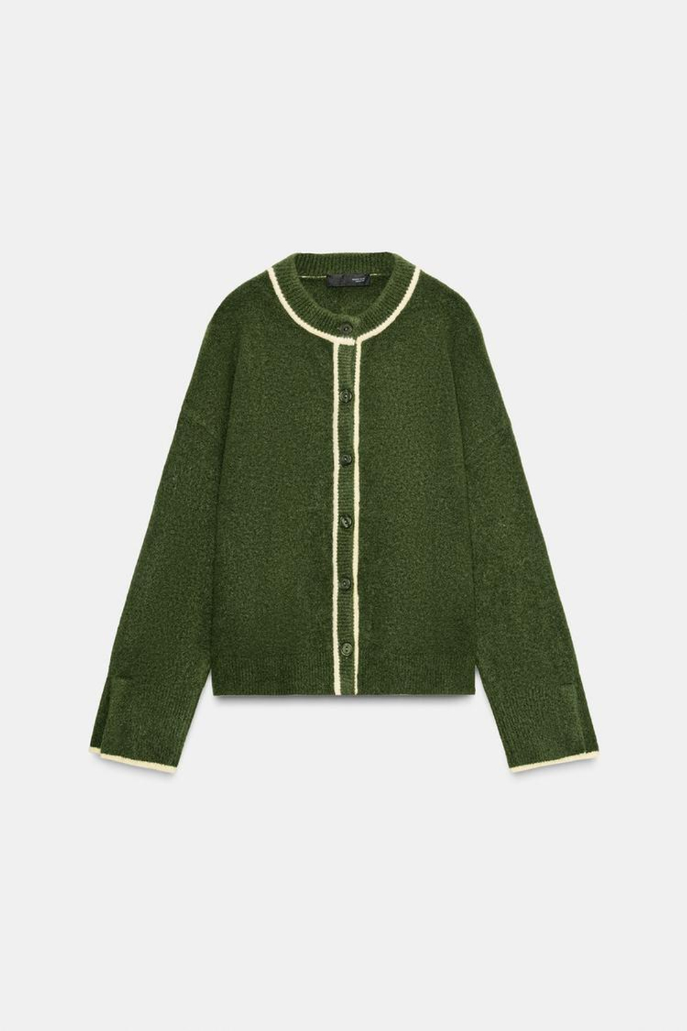 ZARА ВЯЗАНЫЙ КАРДИГАН С КОНТРАСТНЫМИ ПОЛОСАМИ, ЗЕЛЕНЫЙ
