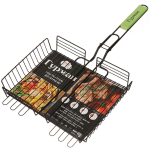 Решетка барбекю 300х240х50 мм, Гурман, Люкс, хром, антипригарное покрытие, рукоятка дерево, 22002NS-enf