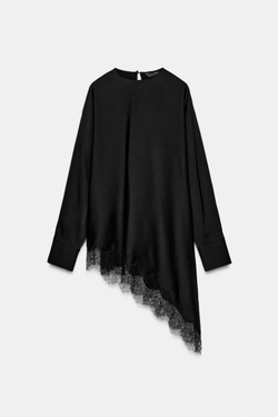ZARA АСИММЕТРИЧНАЯ БЛУЗА С КРУЖЕВОМ — ZW COLLECTION LIMITED EDITION, ЧЕРНЫЙ