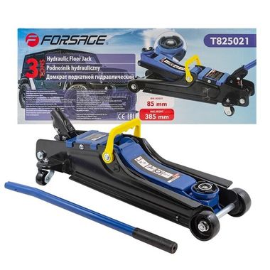 Домкрат подкатной гидравлический 3 т низкопрофильный с воротком и LEDподсветкой (h min85мм,h max385мм)в коробке Forsage F-T825021в коробке