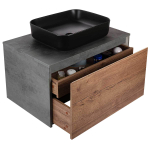 База под накладную раковину Mesa 800 подвесная, 1 выкатной/1 скрытый ящик soft close, T.Oak + Beton, , шт