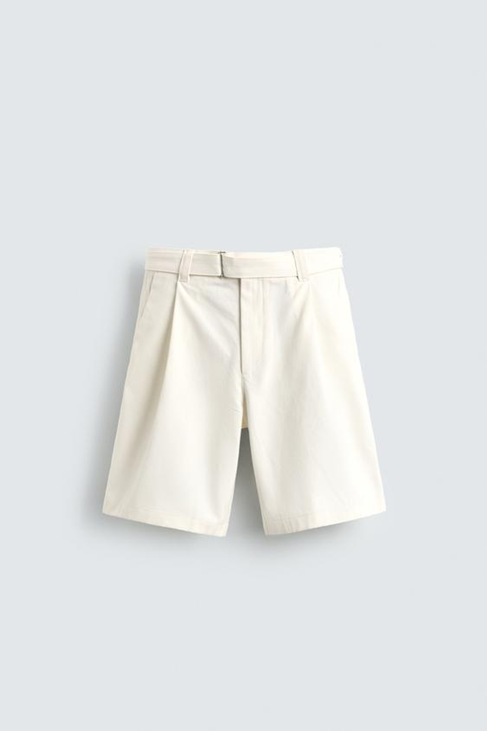 ZARA ШОРТЫ RELAXED FIT С СКЛАДКАМИ И ПОЯСОМ, ЖЕЛТОВАТО-БЕЛЫЙ