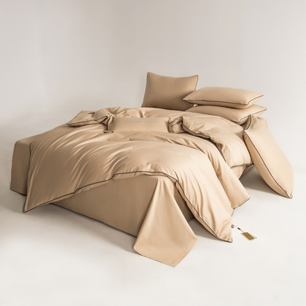 Комплект постельного белья на резинке Однотонный Сатин Элитный «Утренний песок»