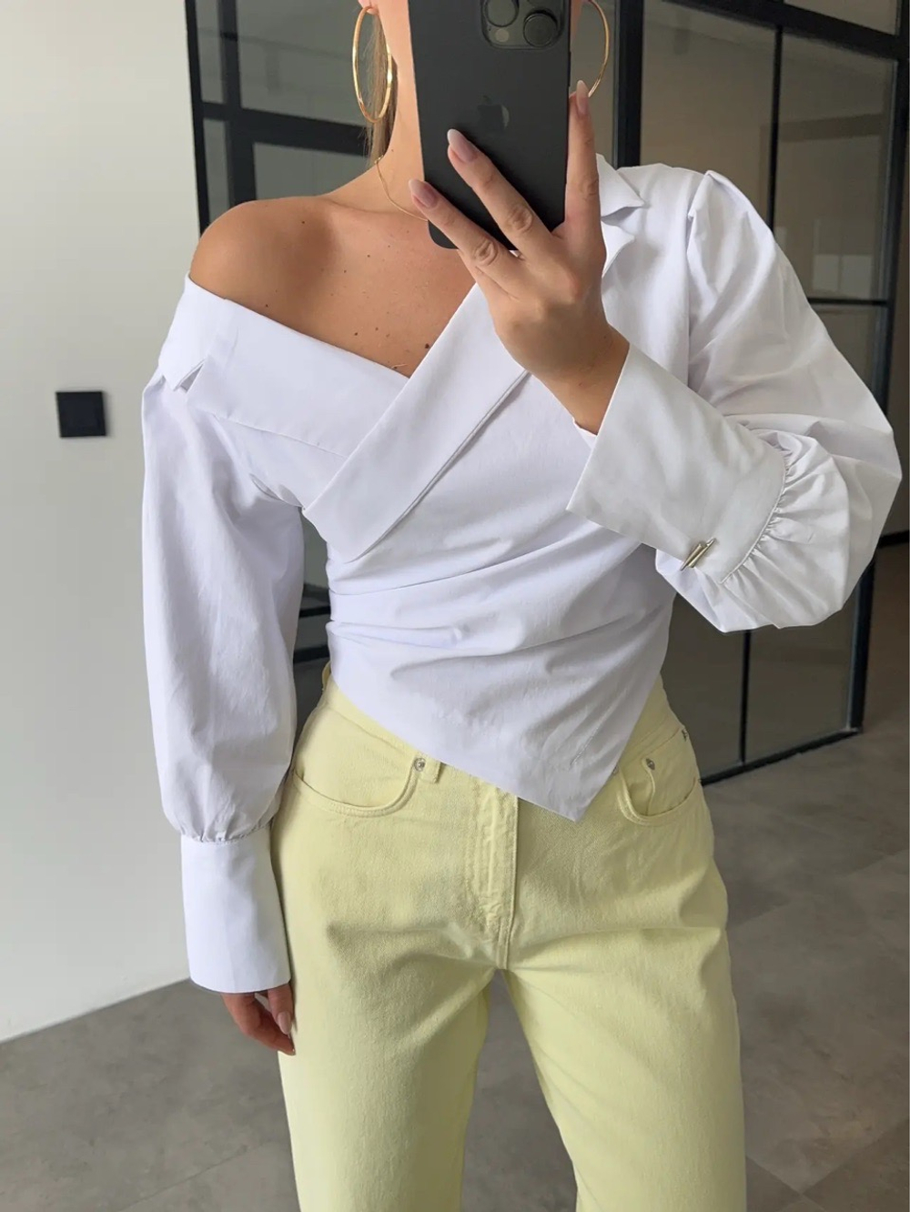 Рубашка асимметричного кроя из хлопка