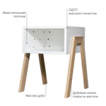 Тумба прикроватная Мунк в спальню и прихожую, с ножками из дуба, без ящика, белая