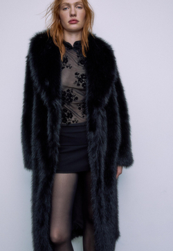 STRADIVARIUS Длинная искусственная шуба, черный