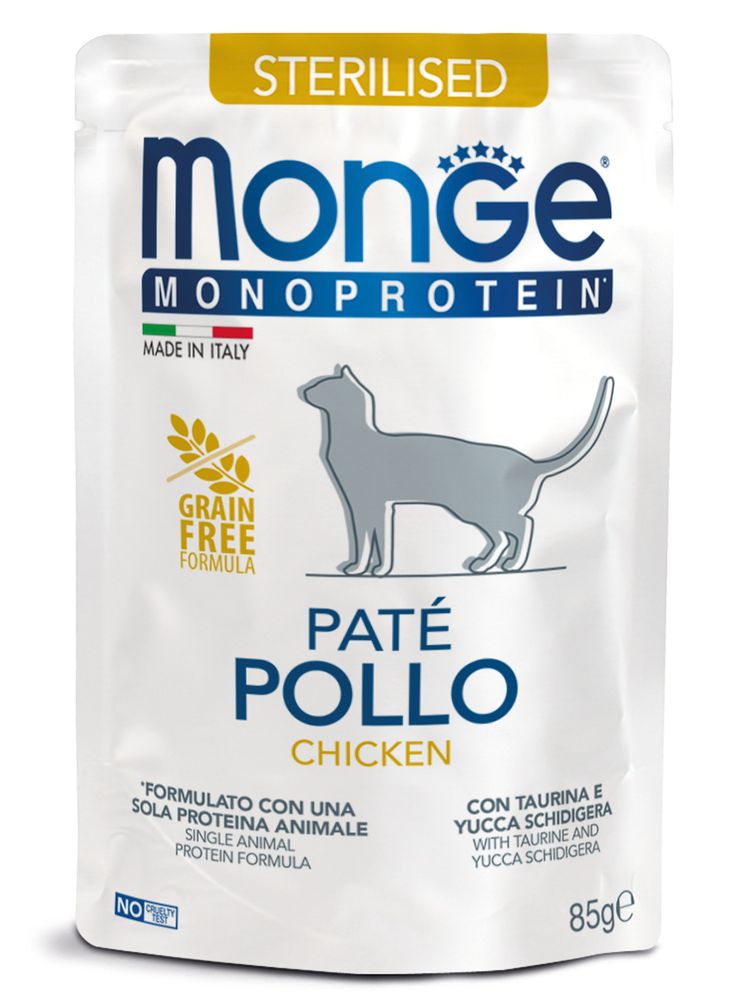 Влажный корм Monge Cat Monoprotein для стерилизованных кошек, из курицы, паучи 85 г