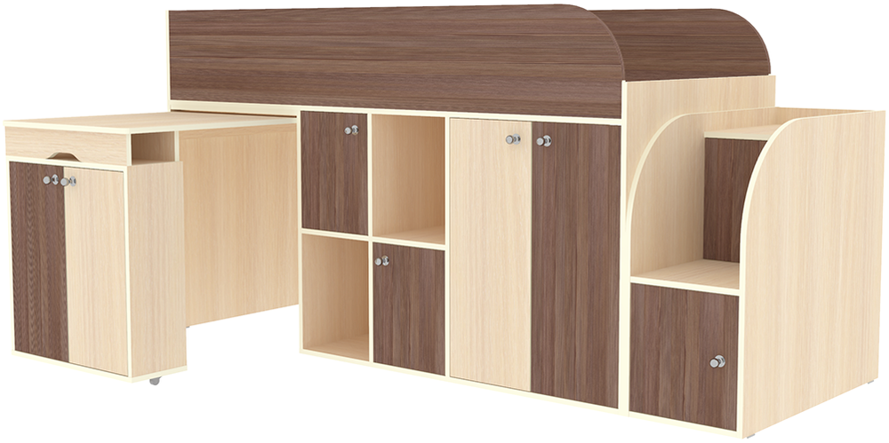 Кровать-чердак КарИВи Малыш 3  Дуб Молочный Бодего Темный