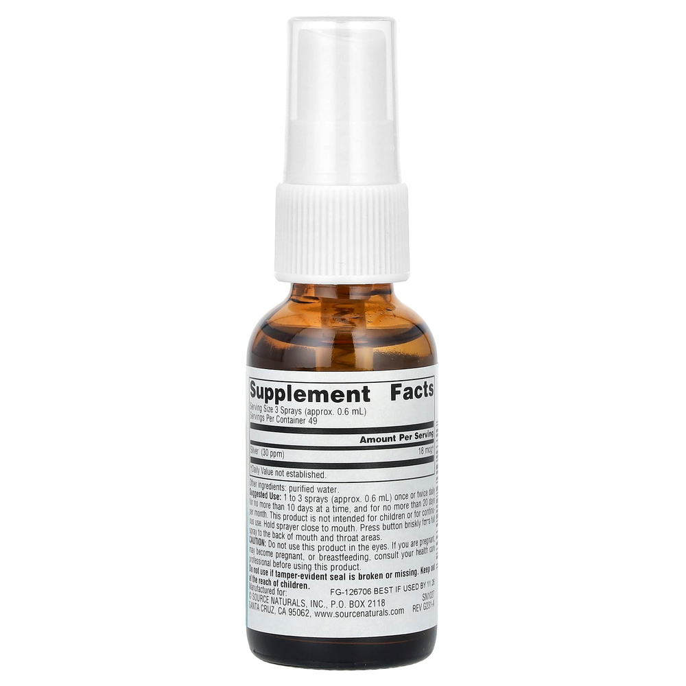 Source Naturals, Wellness, спрей для горла с коллоидным серебром, 30 част. / Млн, 29,57 мл (1 жидк. Унция)