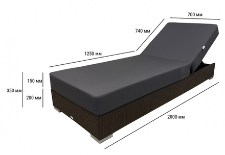 Шезлонг-лежак плетеный с матрасом ReeHouse Mantera, коричневый люкс, серый