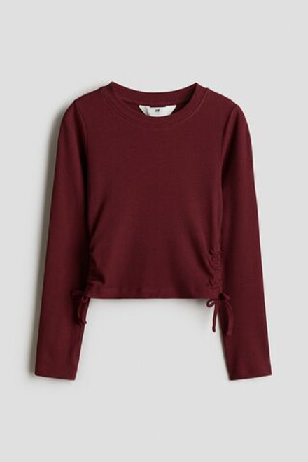 H&M Лонгслив на завязках и в рубчик, малиновый