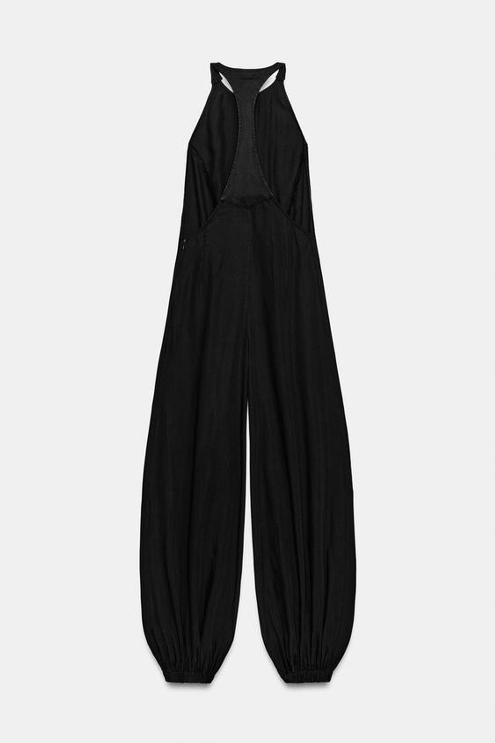ZARA ЛЕГКИЙ ДЛИННЫЙ КОМБИНЕЗОН, ЧЕРНЫЙ