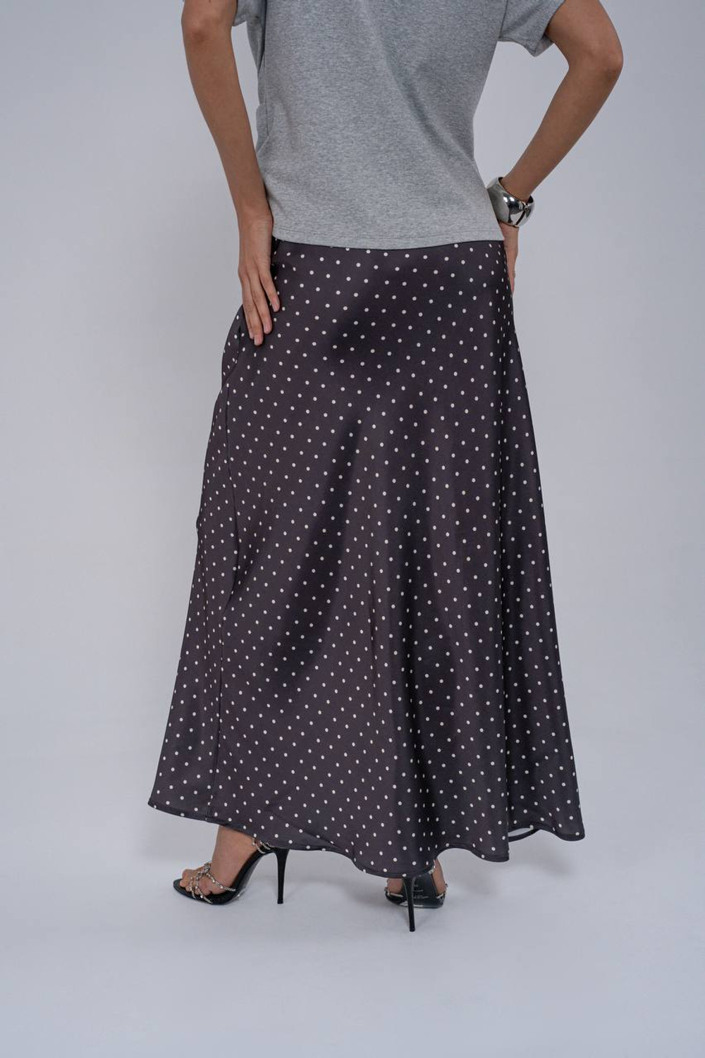 Юбка в горошек в макси длине из вискозного шелка