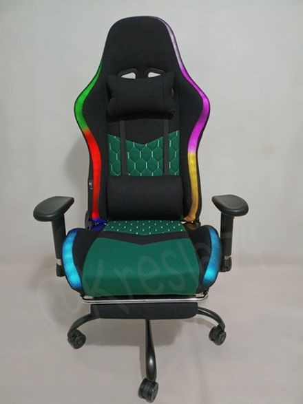 Геймерское кресло из ткани с RGB подсветкой. Черно-зелёное