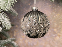 Набор шаров 12шт 8см House of Seasons серый с блестками 2 вида в ассортименте