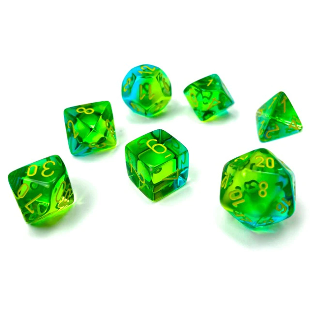 Chessex 7-dice set Gemini Translucent Green-Teal/Yellow Poly