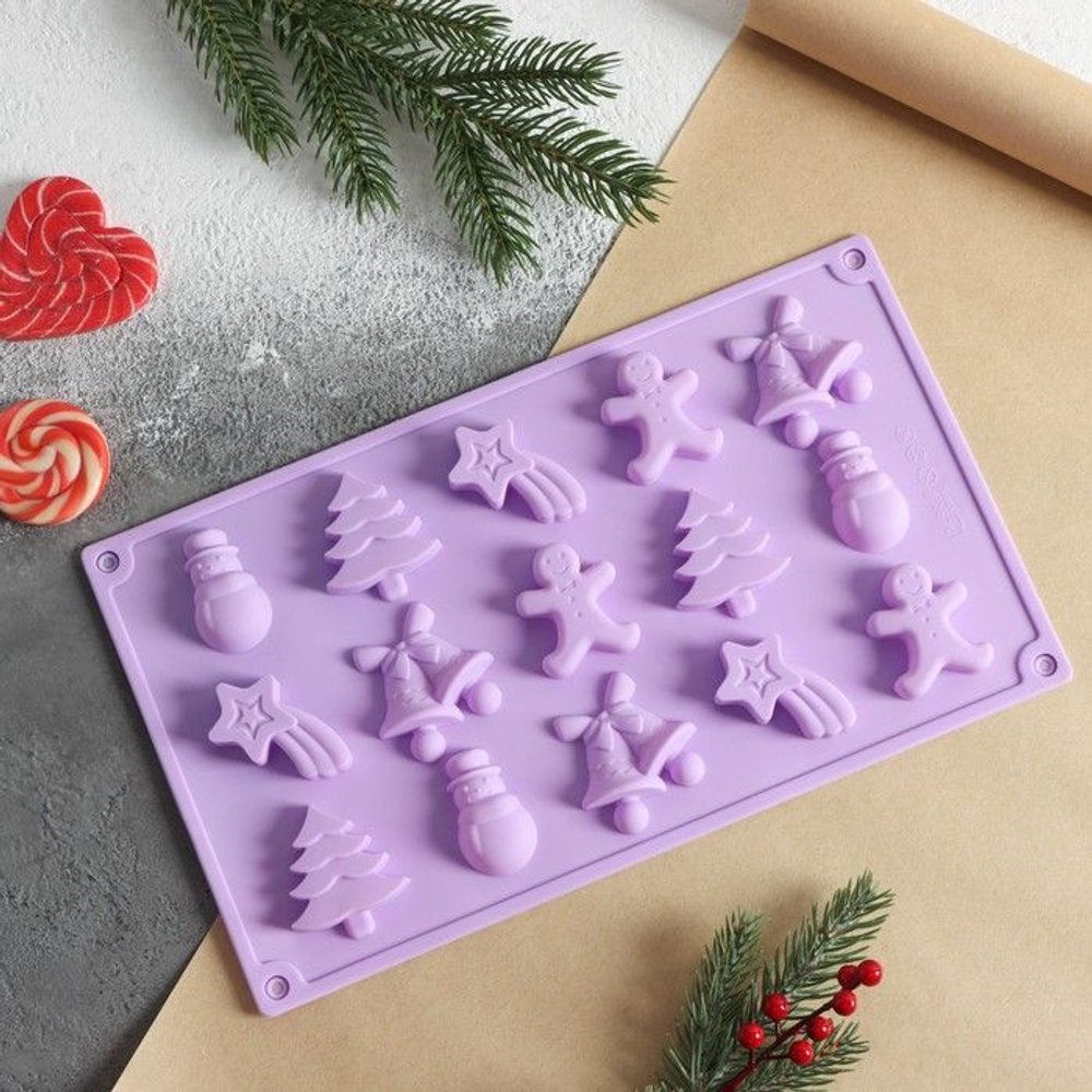 Форма для конфет силиконовая «Ёлочки - иголочки», 30×17,3×1,3 см, 15 ячеек