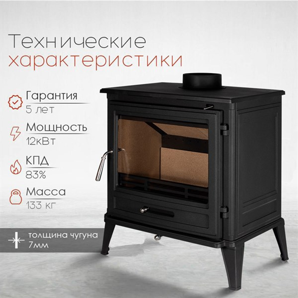 Чугунная печь-камин LOKI Norway Black