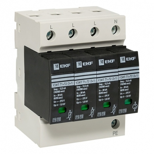 Устройство защиты от импульсных перенапряжений Т1+Т2; Iimp-12,5kA In-20kA Uc-275В 3+1 4Р EKF PROxima OV12-31-506