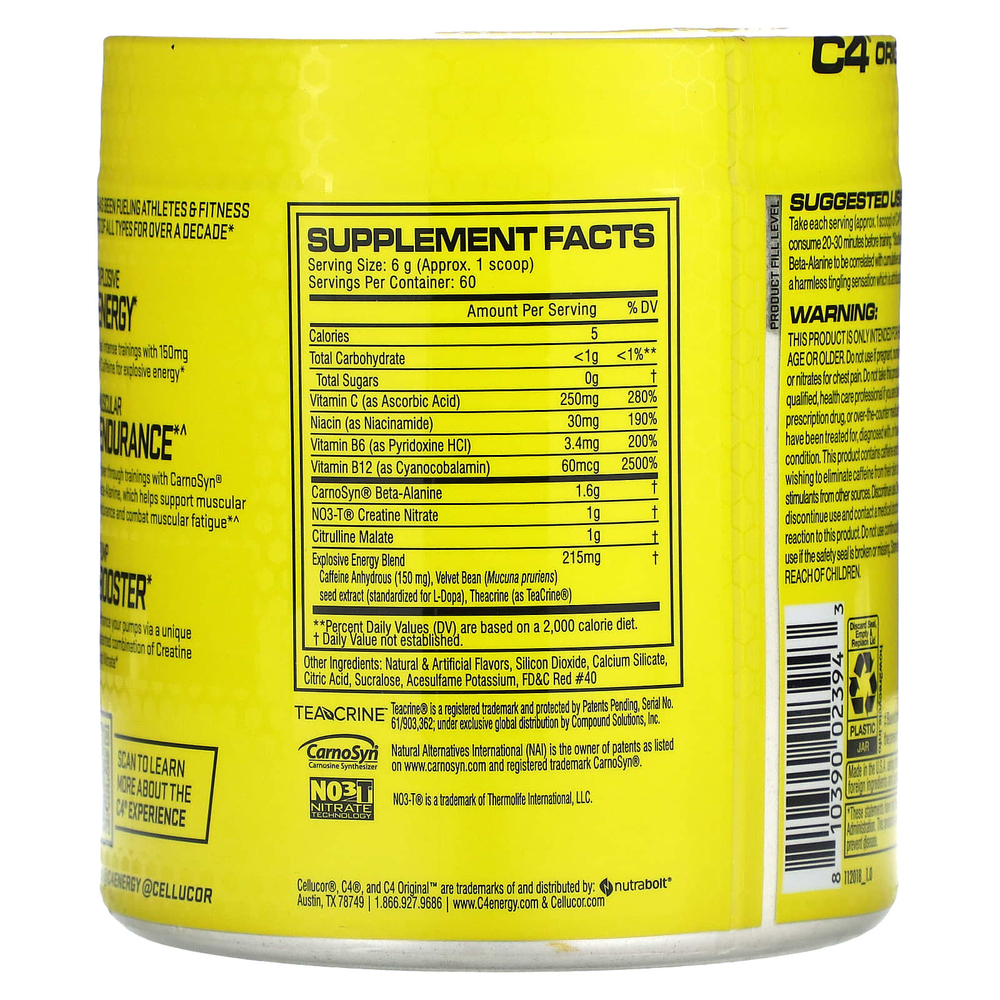 C4 / Cellucor, C4 Original Explosive, перед тренировкой, фруктовый пунш, 390 г (13,8 унции)