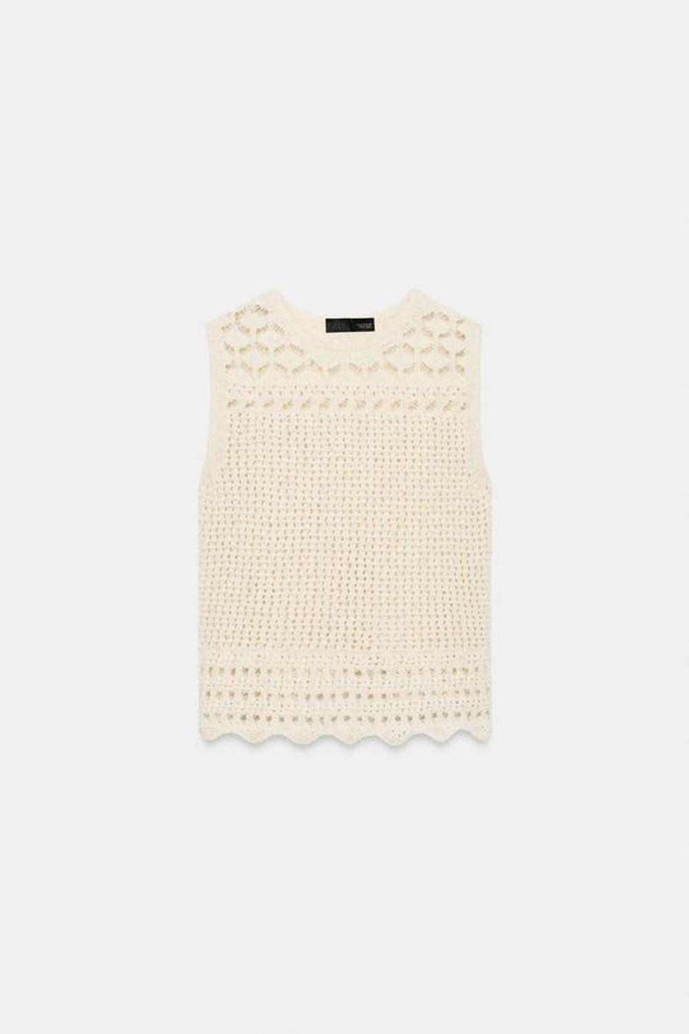 ZARA ТОП ИЗ ТРИКОТАЖА POINTELLE, ЭКРЮ