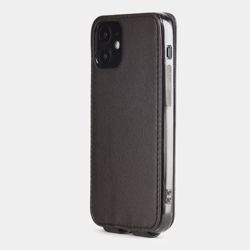 Чехол для iPhone 12 Mini из натуральной кожи теленка, темно-коричневого цвета