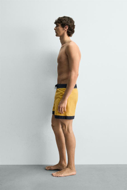 ZARA ДЛИННЫЕ ПЛАВКИ С КОНТРАСТНЫМИ ДЕТАЛЯМИ, СВЕТЛО-ЖЕЛТЫЙ