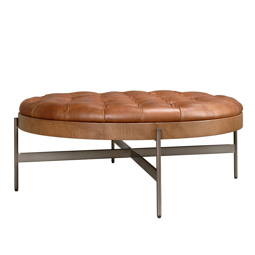 Круглый журнальный столик 2147 из темно-коричневой кожи