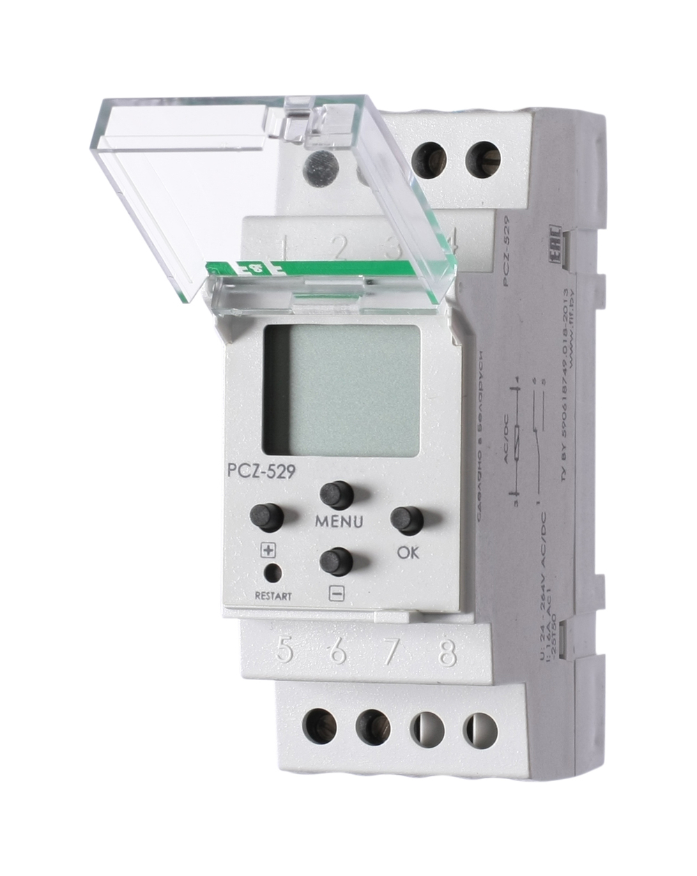 Реле времени PCZ-529 16А 24-264В AC/DC 1 перекл. IP20 годовое 1 канал-100 пар включ./выключ.