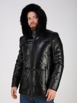 Куртка зимняя кожаная с капюшоном пуховик