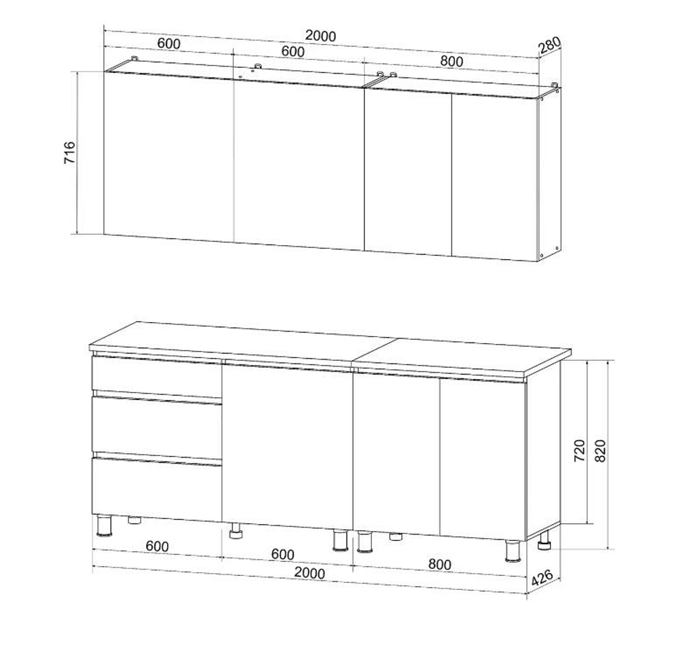 Кухонный гарнитур Den 1,6м Графит серый/Дуб Сонома