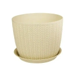 Кашпо ВЯЗАНИЕ D155мм 1,9л с поддоном белый ротанг 0,12,155х0,155м (комплект 20 шт)