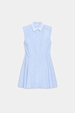 ZARA ПЛАТЬЕ-РУБАШКА С ПОДПЛЕЧНИКАМИ, НЕБЕСНО-ГОЛУБОЙ