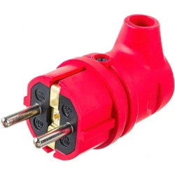 Вилка угловая с заземлением, каучук красная (16А, 250В, IP44)