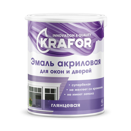 Эмаль для окон и дверей Krafor, акриловая, глянцевая, 1 кг, супербелая