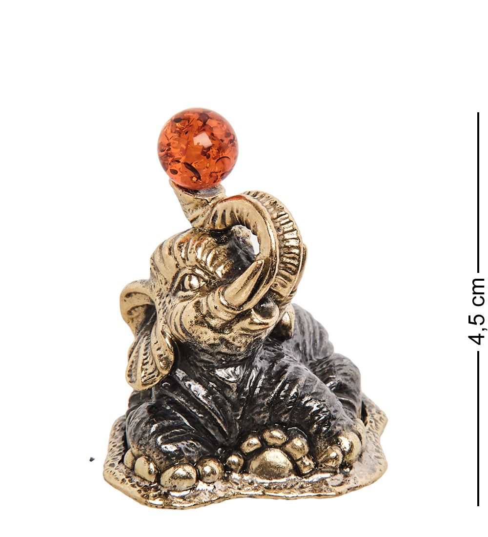 Народные промыслы AM-1766 Фигурка «Слон с шаром» (латунь, янтарь)