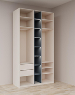 Современный шкаф для одежды с открытыми полками и подсветкой